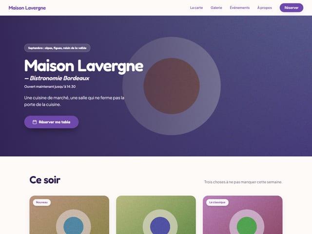 Le haut de la page d'accueil du modèle Crêperie