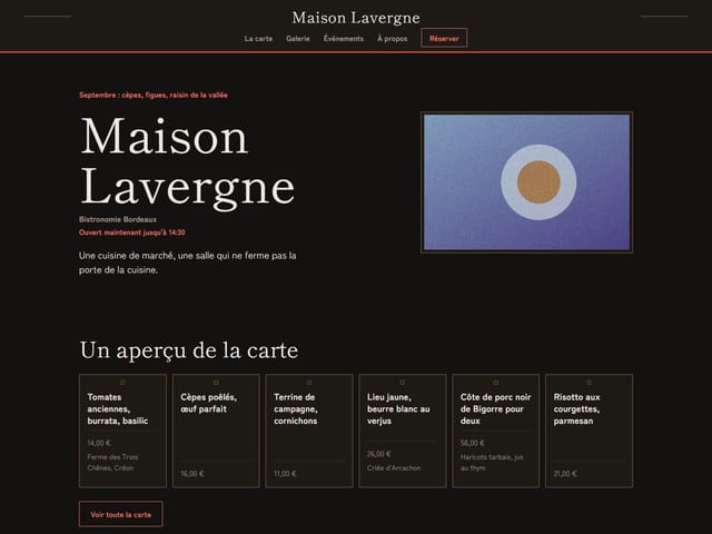 Le haut de la page d'accueil du modèle Izakaya