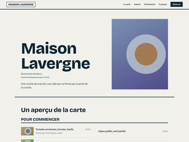 Le haut de la page d'accueil du modèle Marée