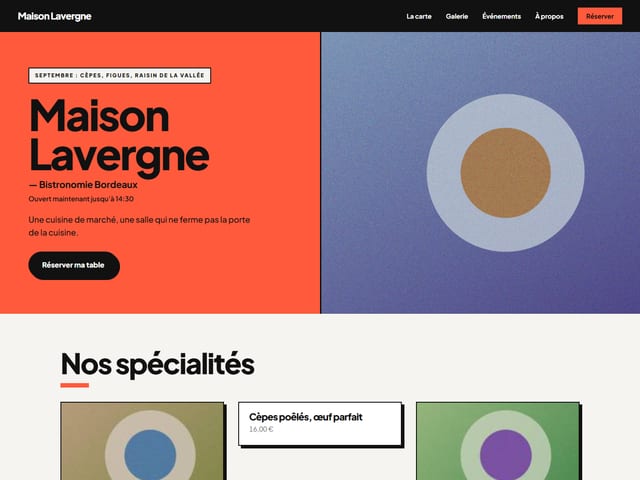 Le haut de la page d'accueil du modèle Moderne