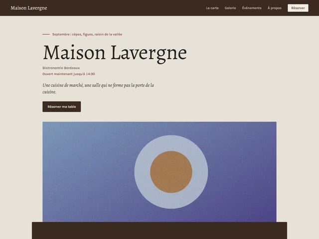 Le haut de la page d'accueil du modèle Terroir